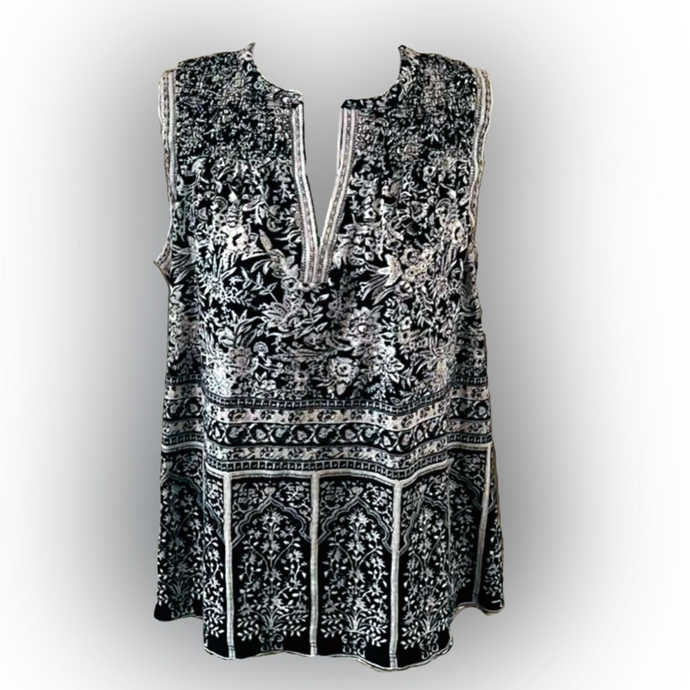 Lucky Brand Sleeveless Top Sz S Smocked Dark Floral Fairy Whimsigoth Festival
